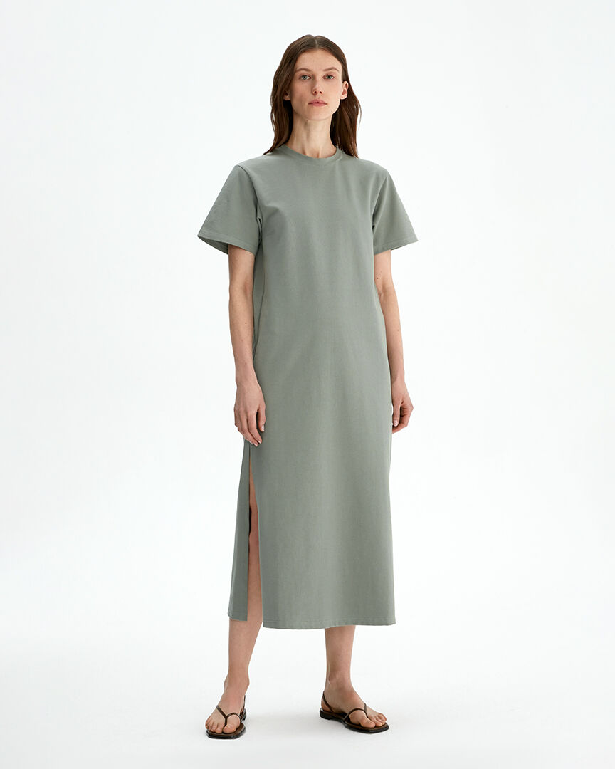 Хлопковое платье-футболка длины макси, оливковый