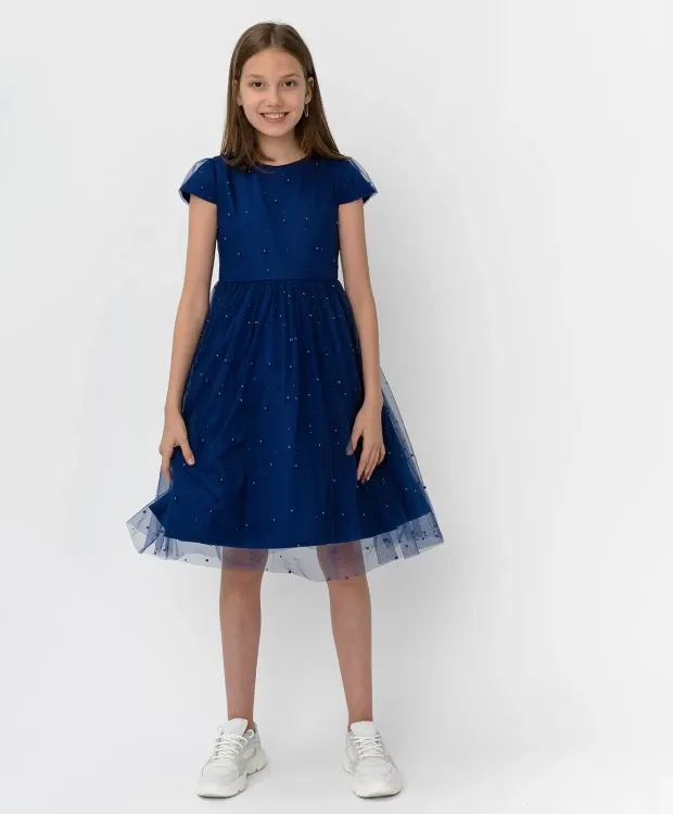 Синее платье с сеткой Button Blue (158)