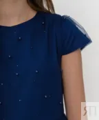 Синее платье с сеткой Button Blue (158)