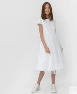 Белое платье с сеткой Button Blue (152)
