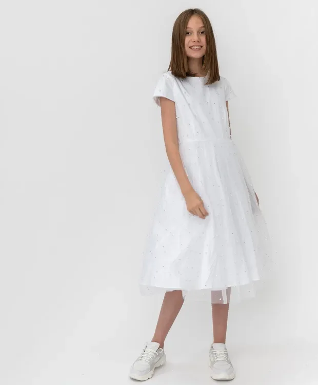 Белое платье с сеткой Button Blue (140)