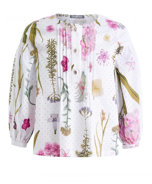 Белая блузка с цветочным принтом Gulliver (104)