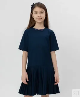 Синее платье с коротким рукавом Button Blue (152)