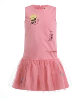 Розовое платье с юбкой из сетки Button Blue (104)