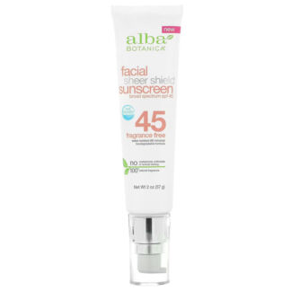 Alba Botanica, Sheer Shield, солнцезащитное средство для лица, SPF 45, без