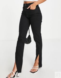 Черные джинсы прямого кроя с разрезом по низу ASOS DESIGN