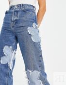 Темно-синие джинсы оверсайз Mom с цветочными нашивками Topshop