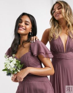 Платье макси с короткими рукавами и рюшами ASOS DESIGN Bridesmaid