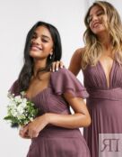 Платье макси с короткими рукавами и рюшами ASOS DESIGN Bridesmaid 116415293 фото 1