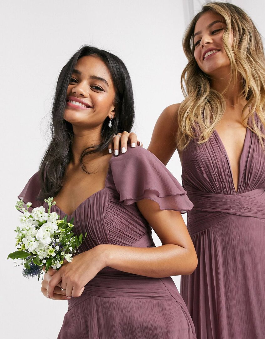 Платье макси с короткими рукавами и рюшами ASOS DESIGN Bridesmaid 116415293 фото 1