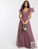 Платье макси с короткими рукавами и рюшами ASOS DESIGN Bridesmaid 116415293 фото 3