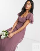 Платье макси с короткими рукавами и рюшами ASOS DESIGN Bridesmaid 116415293 фото 4