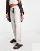 Миниатюрные брюки карго ASOS DESIGN Petite из камня с контрастной отстрочко