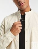 Бежевая приталенная оксфордская рубашка с воротником-стойкой ASOS DESIGN