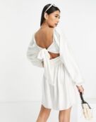 Чайное мини-платье с вырезами Topshop Twist цвета слоновой кости 117578455 фото 1