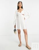 Чайное мини-платье с вырезами Topshop Twist цвета слоновой кости 117578455 фото 4