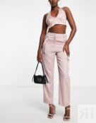 Узкие атласные брюки карго розовато-лилового цвета ASOS DESIGN