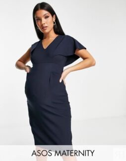 Темно-синее платье-карандаш миди с рукавами ангела ASOS DESIGN Maternity Ma