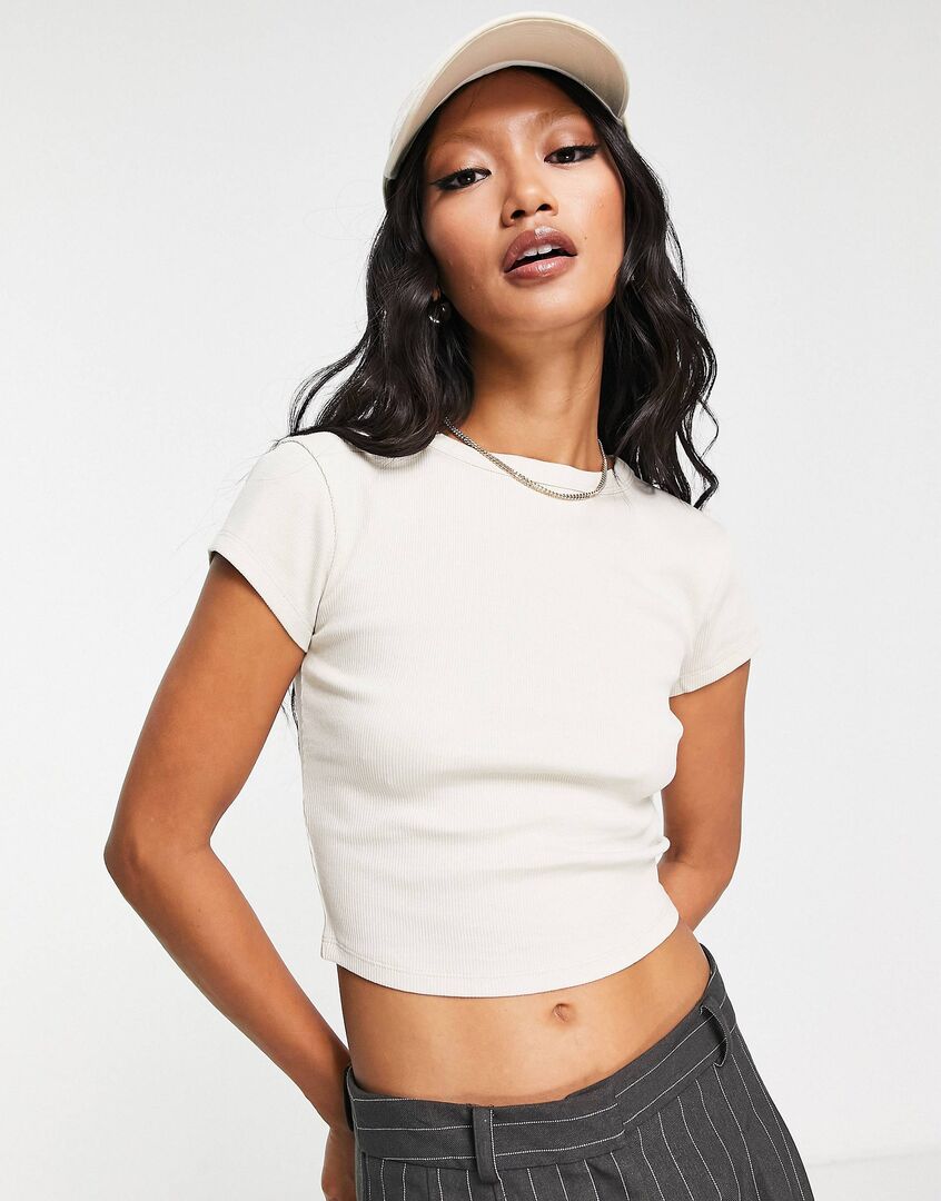 Укороченная футболка в рубчик с короткими рукавами ASOS DESIGN из камня