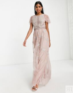 Розовое платье макси с жемчугом и цветочной вышивкой ASOS DESIGN Bridesmaid