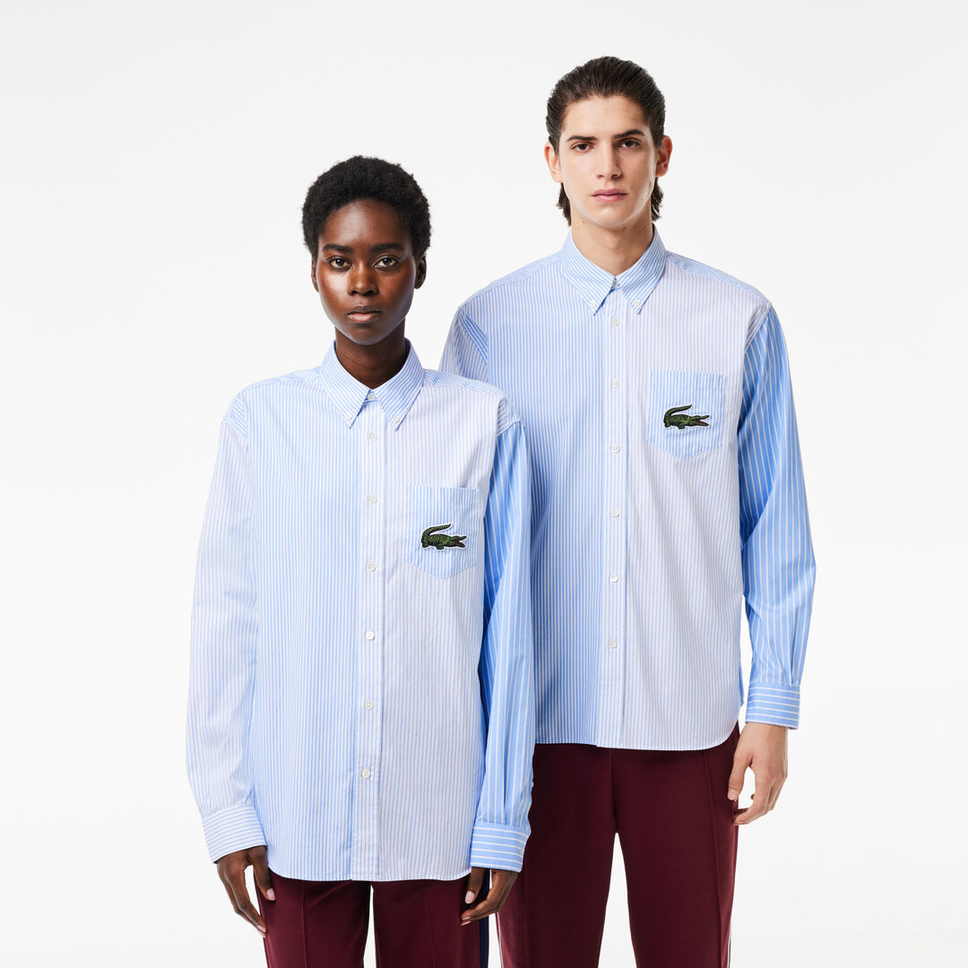 Хлопковая рубашка Lacoste Unisex  в полоску и большим фото 1