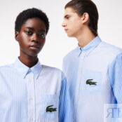 Хлопковая рубашка Lacoste Unisex  в полоску и большим фото 3