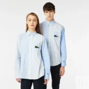 Хлопковая рубашка Lacoste Unisex  в полоску и большим фото 4