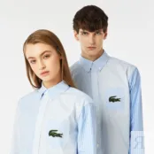 Хлопковая рубашка Lacoste Unisex  в полоску и большим фото 5