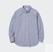 Рубашка с длинным рукавом из сверхтонкого хлопкового сукна Uniqlo Extra Fin 456648 | BLUE COL66 фото 1