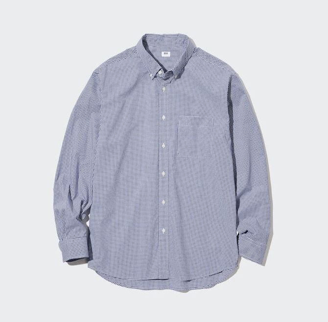 Рубашка с длинным рукавом из сверхтонкого хлопкового сукна Uniqlo Extra Fin 456648 | BLUE COL66 фото 1