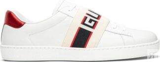 Кроссовки Gucci Stripe Leather Sneaker White Red Black, белый