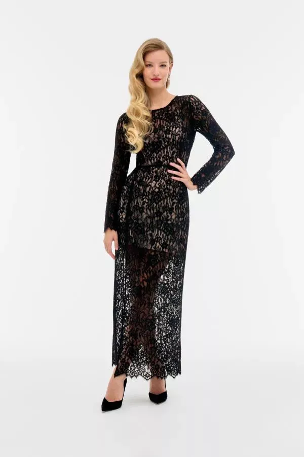 Приталенное платье макси из кружева черного цвета magical lace YouStore FW24/D/3LS/022/BL фото 1