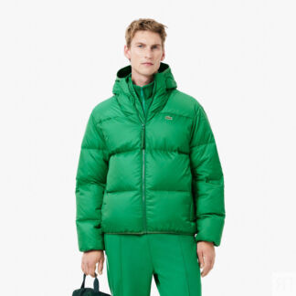 Мужской короткий влагоотталкивающий и ветроустойчивый пуховик Lacoste с кап