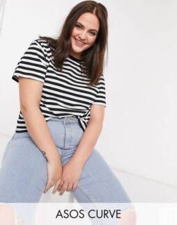 Черная футболка в белую полоску ASOS DESIGN Curve