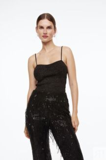 Блестящая футболка H&M, черный/блеск