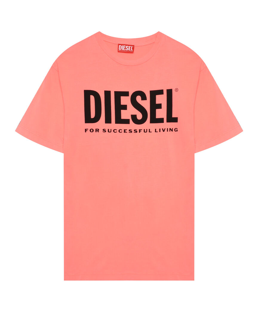 Футболка с черным лого, коралловая Diesel фото 1