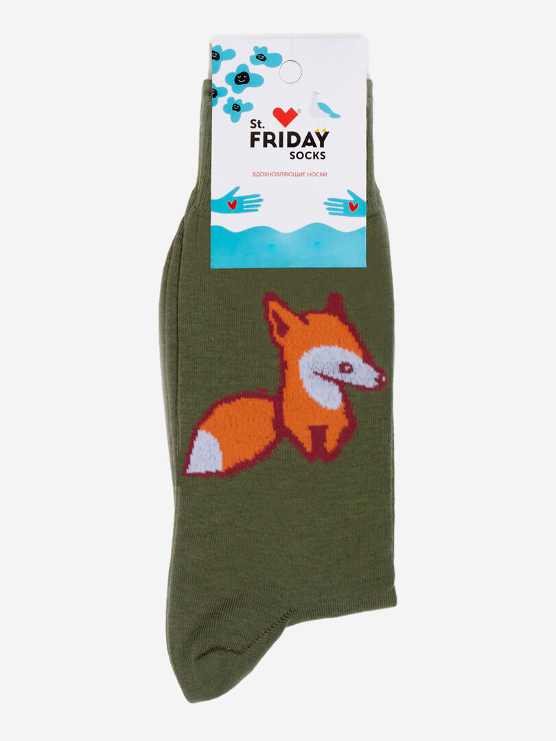 Носки с рисунками St.Friday Socks - Лисичка Зеленые, Зеленый ANIMALSSBHOS8B-FOXGREEN фото 1