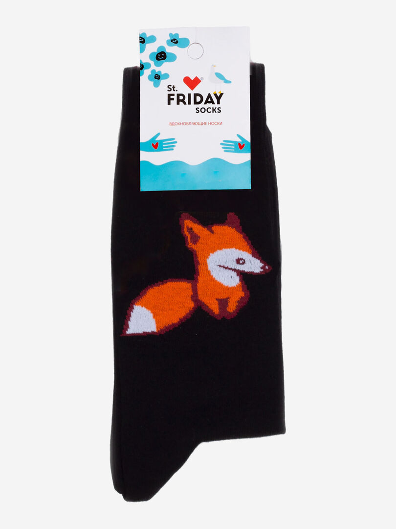 Носки с рисунками St.Friday Socks - Лисичка Черные, Черный ANIMALSSBHOS8B-FOXBLACK фото 1