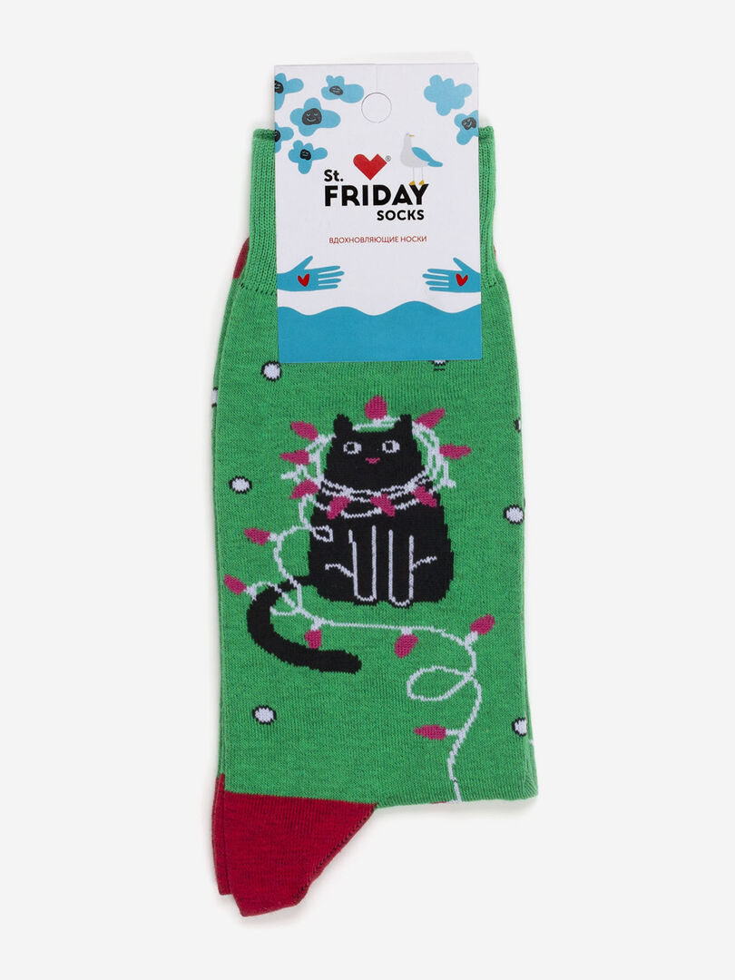 Новогодние носки St.Friday Socks - Гирлянда кота, Зеленый STFRIDAYNYSBHOS8B-GIRLANDAKOTA фото 1