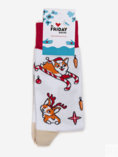 Новогодние носки St.Friday Socks - Корги Новый Год, Белый