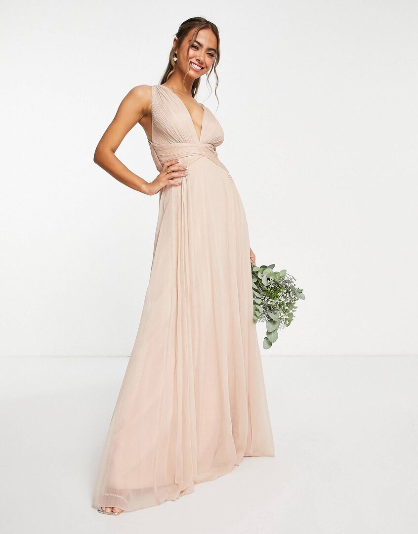 Розовое платье макси с драпировкой на лифе ASOS DESIGN Bridesmaid 115268364 фото 1