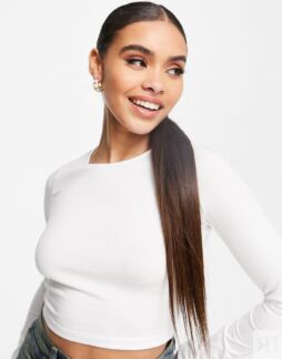 Белая приталенная укороченная футболка с длинным рукавом ASOS DESIGN