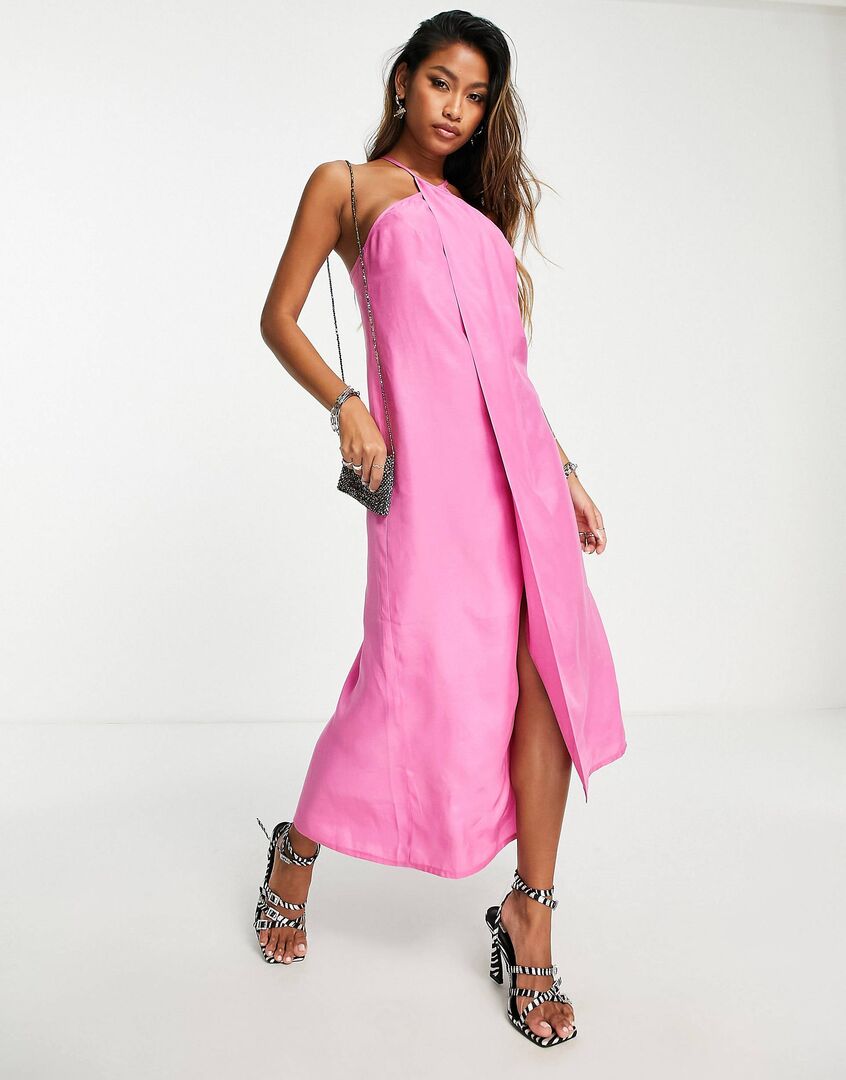 Платье-комбинация миди цвета фуксии с ремешками Topshop 117400446 фото 1