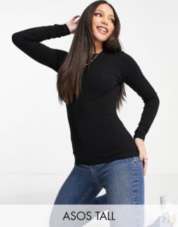 Черная облегающая футболка с длинным рукавом ASOS DESIGN Tall