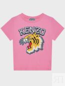 Футболка с принтом "тигр" и лого, розовая KENZO фото 1