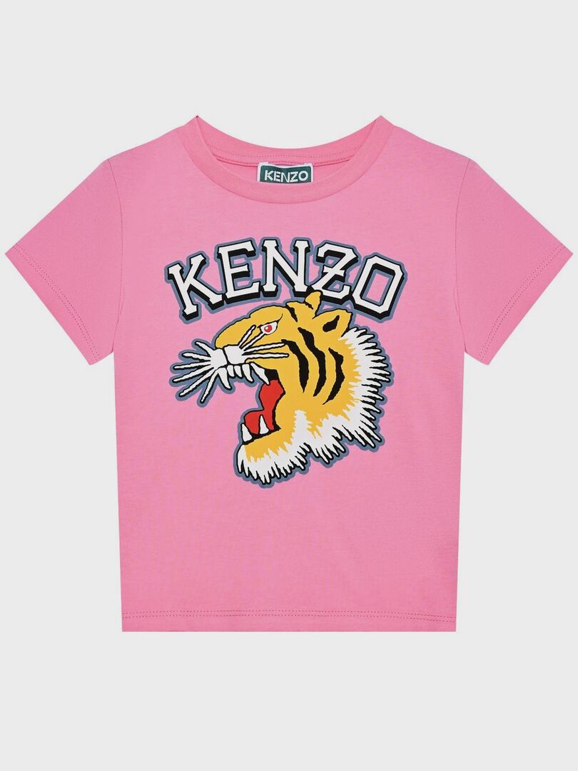 Футболка с принтом "тигр" и лого, розовая KENZO фото 1