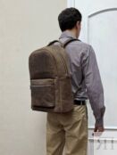 Большой кожаный мужской рюкзак коричневый B015 brown big pull up B015 brown big pull up фото 2