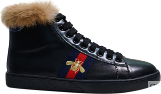 Кроссовки Gucci Stripe Ace High Black Fur, черный