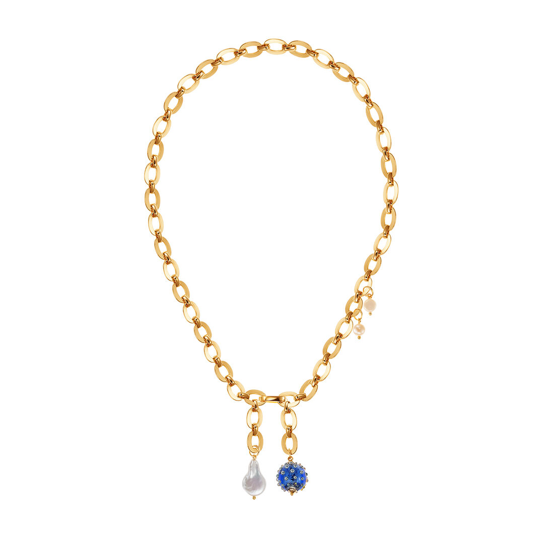 Цепь Golden Transformer Chain with Blue Murano Bead and Pearls Necklace KOT фото 1