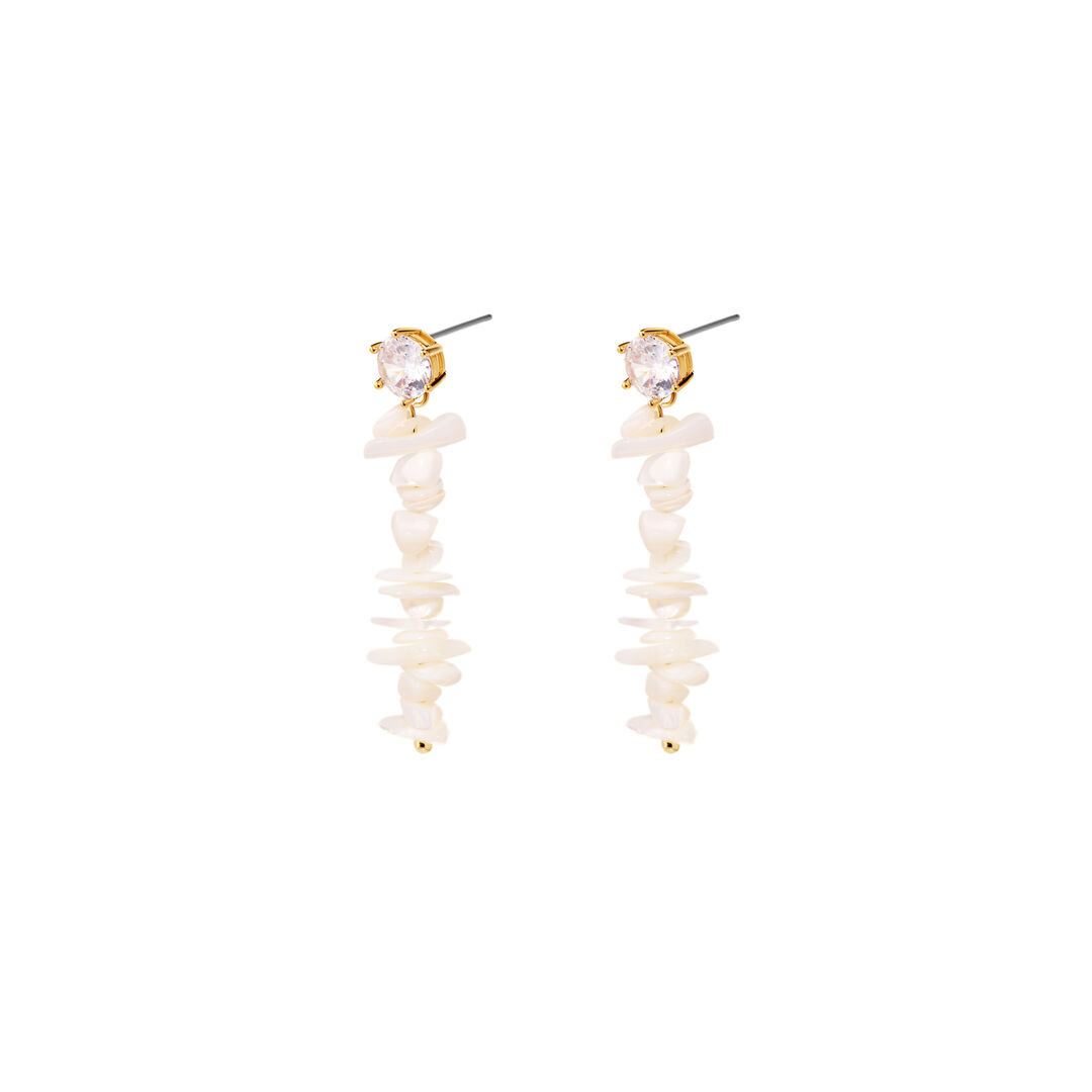 Серьги Golden Long Earrings With Mother Of Pearl And Crystals FREE FORM фото 1